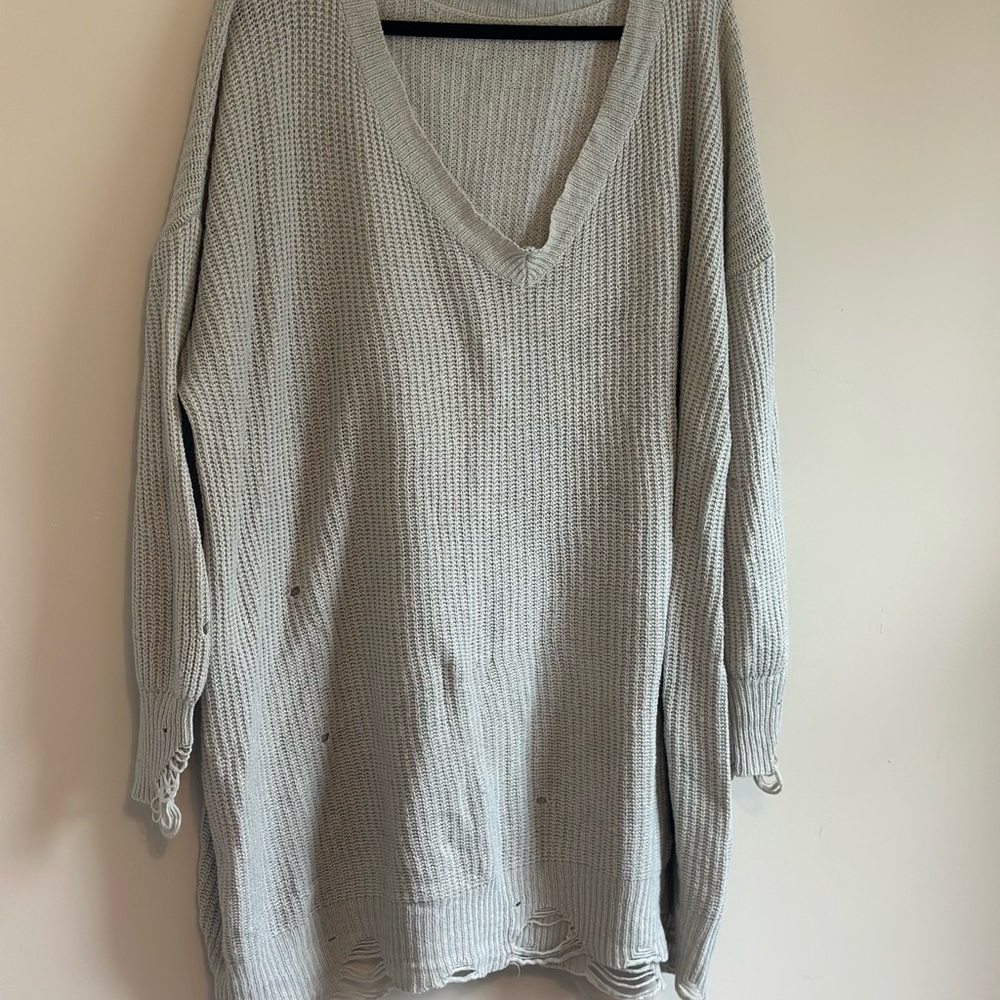 Gray V-Neck Knit Sweater dress